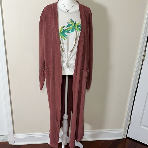 Free People S Babe I'm Yours Cardigan Style Long Sleeve Robe Dried Currant Wine - Picture 9 of 16